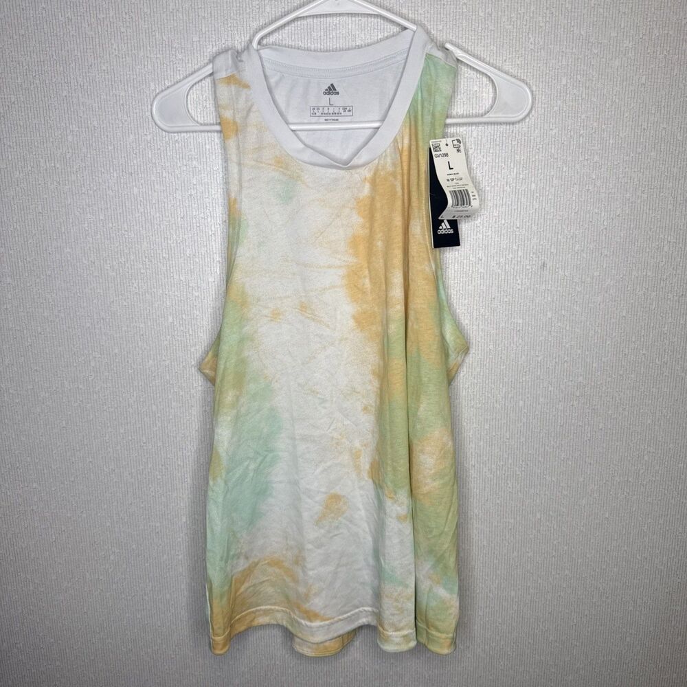 Adidas Womens Size Large Q2 AOP Tie Dye Tank Top All Over Print Activewear NWT